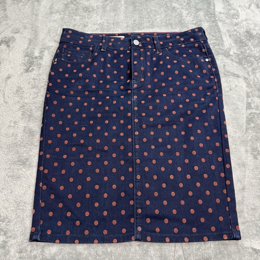 Pilcro Anthropologie Women's Denim Pencil Skirt 28 Polka Dots Stretch Retro Work